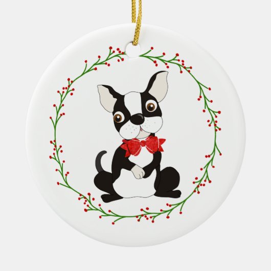Cute Boston Terrier Ornament voor Kerstmis (Voorkant)