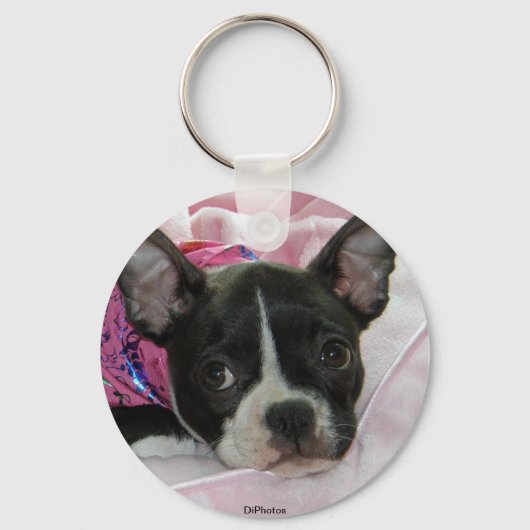 Cute Boston Terrier Puppy Sleutelhanger (Voorkant)