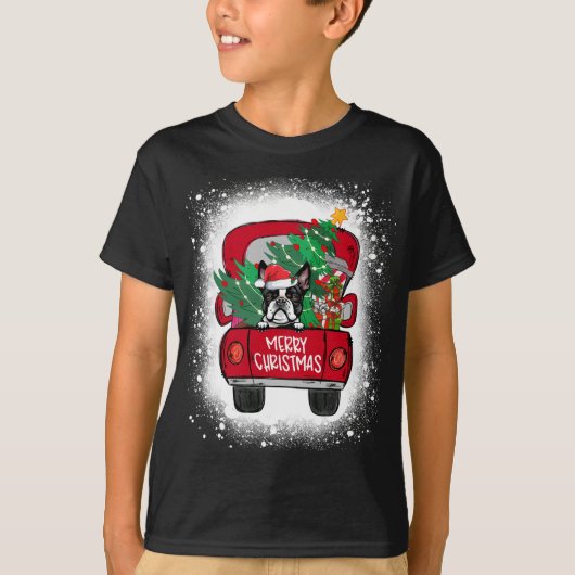 Cute Boston Terrier Red Truck Merry Kerstmis Blea T-shirt (Voorkant)