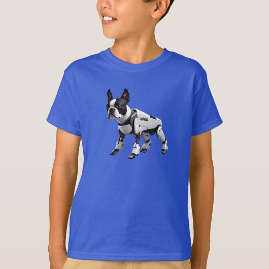 Cute Boston Terrier Robot Kinder T-Shirt (Voorkant)