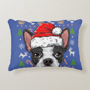 Cute Boston Terrier Ugly KerstSweater Santa Santa Accent Kussen
