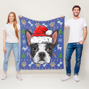 Cute Boston Terrier Ugly KerstSweater Santa Santa Fleece Deken