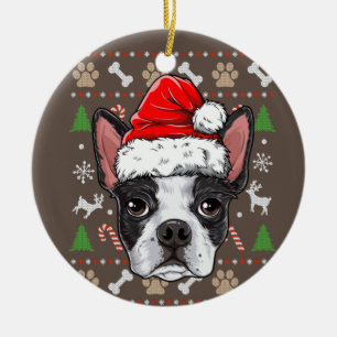 Cute Boston Terrier Ugly KerstSweater Santa Santa Keramisch Ornament