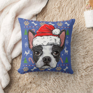 Cute Boston Terrier Ugly KerstSweater Santa Santa Kussen