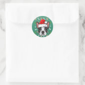 Cute Boston Terrier Ugly KerstSweater Santa Santa Ronde Sticker (Tas)