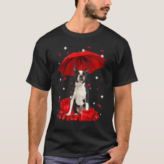 Cute Boston Terrier Valentine Hearts Umbrella Love T-shirt (Voorkant)