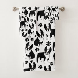 Cute Boston Terriers Black en White Bad Handdoek