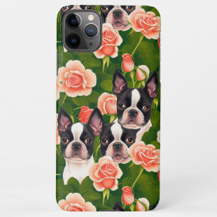 Cute Boston Terriers Enchanted Pink Rose Garden iPhone 11Pro Max Hoesje