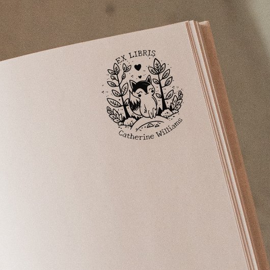 Cute bosvos, bibliotheek Ex Libris Rubberstempel