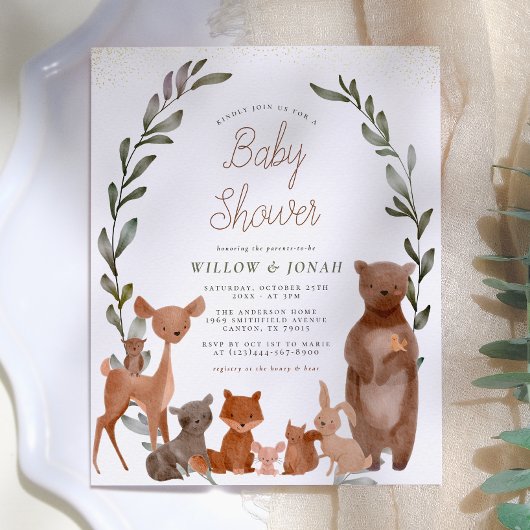 Cute bosvrienden & groene budget baby shower