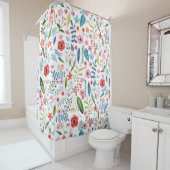 Cute Botanical Leafs & Flowers Pattern Douchegordijn (In situ)