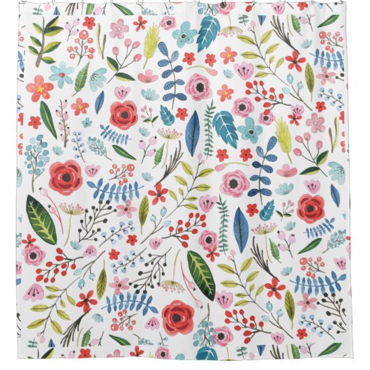 Cute Botanical Leafs & Flowers Pattern Douchegordijn (Voorkant)