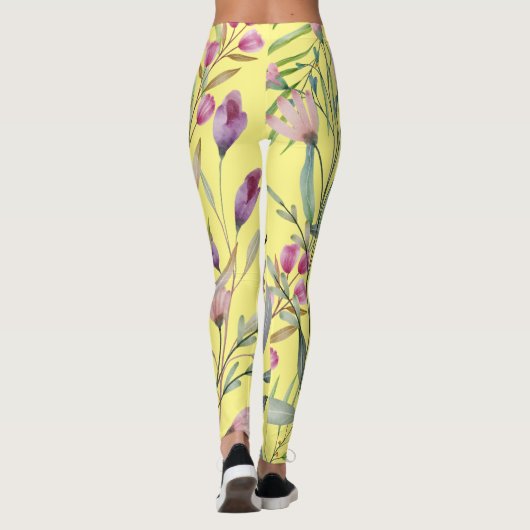 Cute botanical minimum folious artwork yellow leggings (Achterkant)