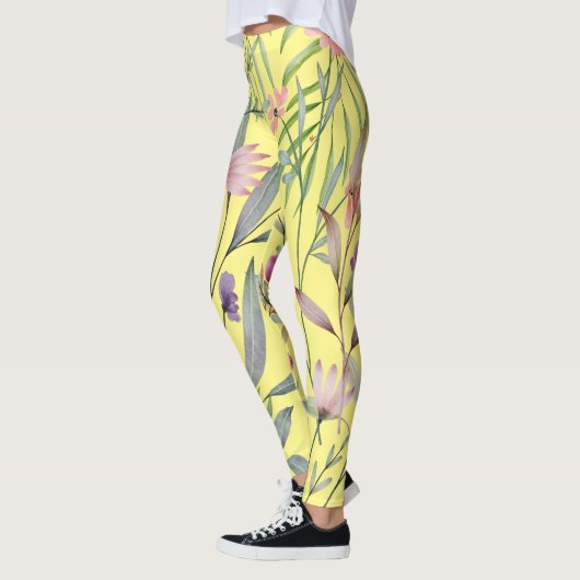 Cute botanical minimum folious artwork yellow leggings (Links)