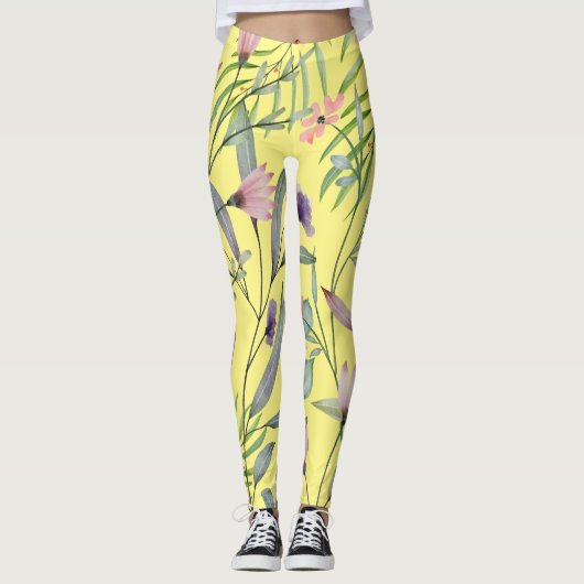 Cute botanical minimum folious artwork yellow leggings (Voorkant)