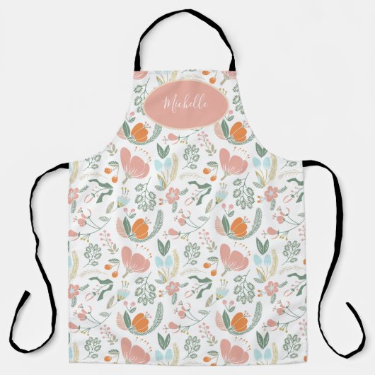 Cute botanical pastel floral roze naam schort (Voorkant)