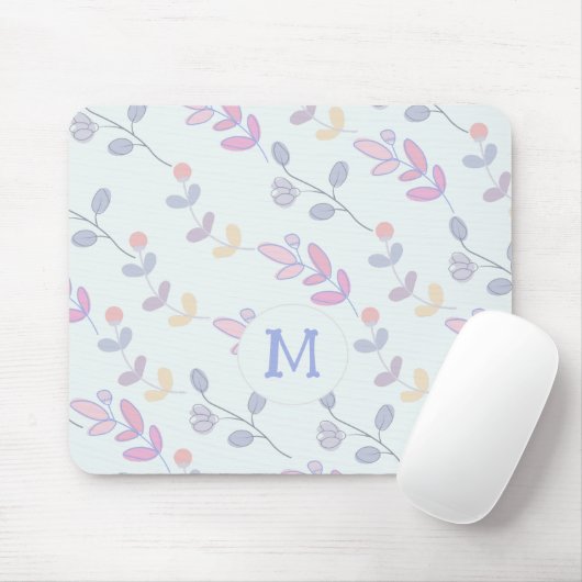 Cute Botanical Pastel Leaves Pattern Muismat (Met muis)