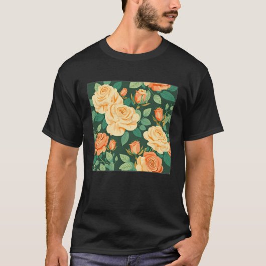 Cute Botanical Roses Illustration Gorgeous Flower  T-shirt (Voorkant)