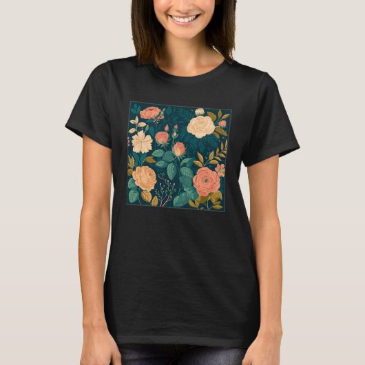 Cute Botanical Roses Illustration Gorgeous Flower  T-shirt (Voorkant)