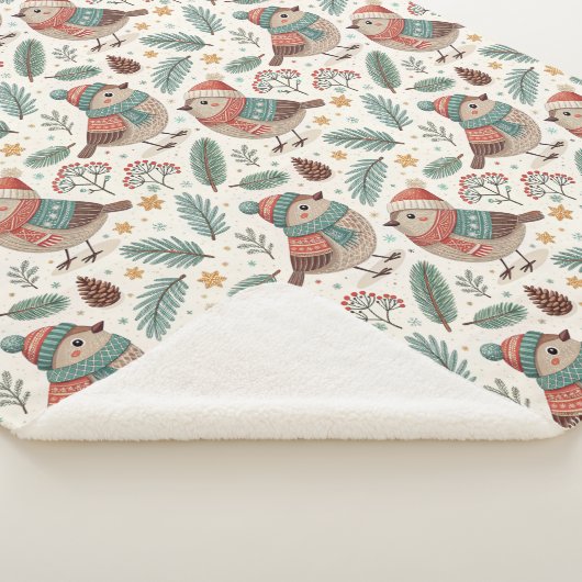 Cute Botanical Scandinavian Bird Sherpa Deken (3/4)