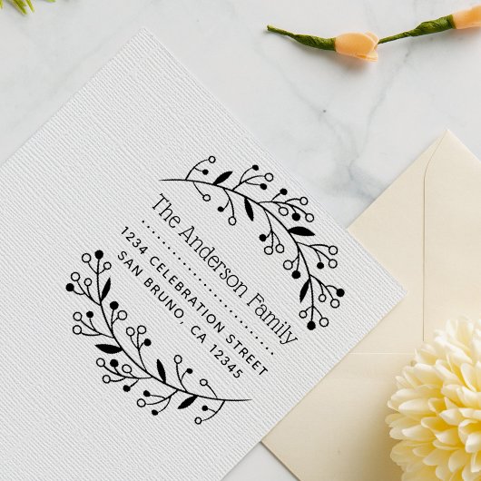 Cute Botanical WreatCustom Return Address Rubberstempel