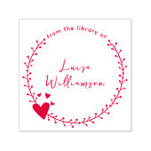 Cute Botanical Wreator and Hearts Custom Book Zelfinktende Stempel (Design)
