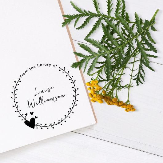 Cute Botanical Wreator and Hearts Custom Book Zelfinktende Stempel