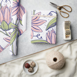 Cute botanische bloemen roze en groene l Occasie Cadeaupapier