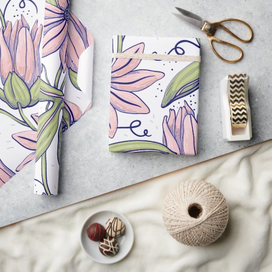 Cute botanische bloemen roze en groene l Occasie Cadeaupapier (Crafts)