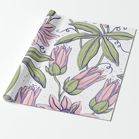 Cute botanische bloemen roze en groene l Occasie Cadeaupapier (Uitgerold)
