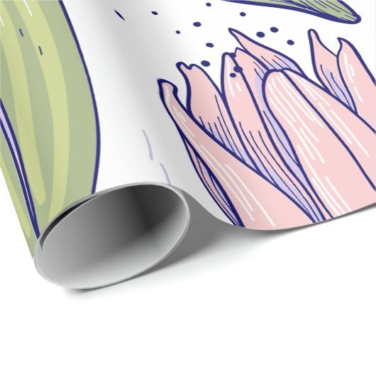 Cute botanische bloemen roze en groene l Occasie Cadeaupapier (Rol Hoek)