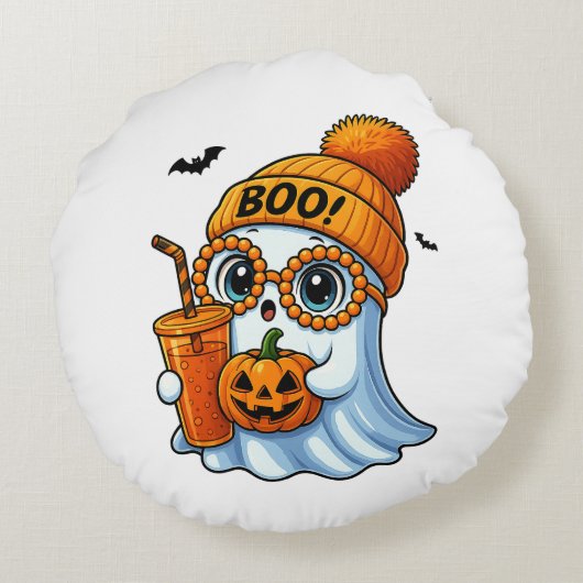 Cute-Bougee-Ghost-Halloween Rond Kussen (Achterkant)