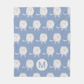 Cute Bouncing White Cat Pattern Monogram Blue Fleece Deken (Voorkant)