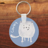 Cute Bouncing White Cat Personalised Sleutelhanger (Voorkant)
