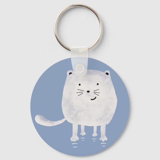 Cute Bouncing White Cat Personalised Sleutelhanger (Achterkant)