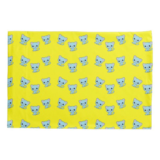 Cute Bouncy Blue kitten op geel Kussensloop (Achterkant)