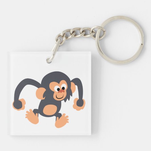 Cute Bouncy Cartoon Chimpansee Acrylische Sleutelh Sleutelhanger (Achterkant)