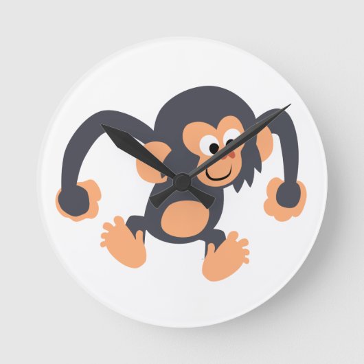 Cute Bouncy Cartoon Chimpansee Wall Clock Ronde Klok (Voorkant)