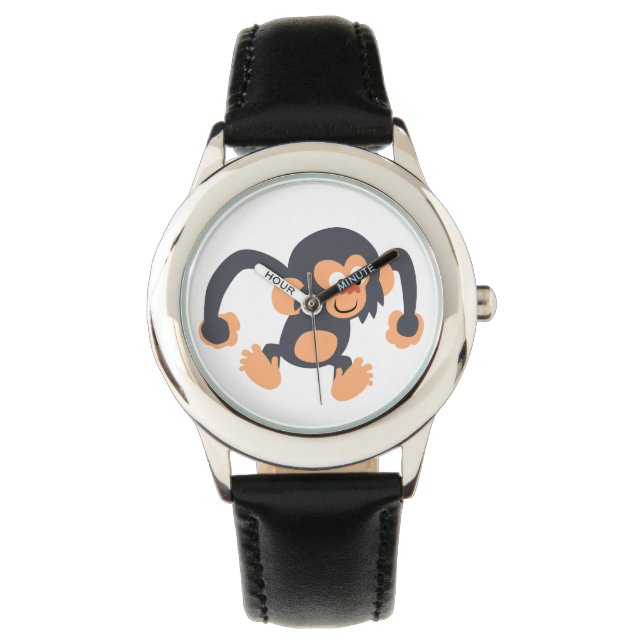 Cute Bouncy Cartoon Chimpansee Watch Horloge (Voorkant)