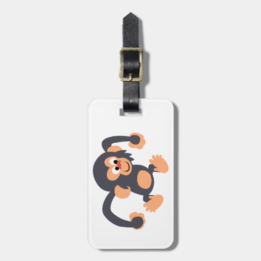 Cute Bouncy Cartoon Chimpanzee Bagagelabel (Voorkant verticaal)