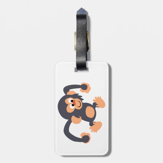 Cute Bouncy Cartoon Chimpanzee Bagagelabel (Achterkant verticaal)