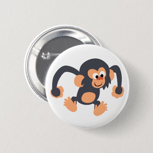 Cute Bouncy Cartoon Chimpanzee Button Badge (Voorkant /achterkant)