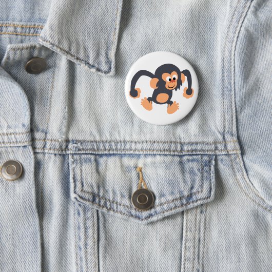 Cute Bouncy Cartoon Chimpanzee Button Badge (In situ)