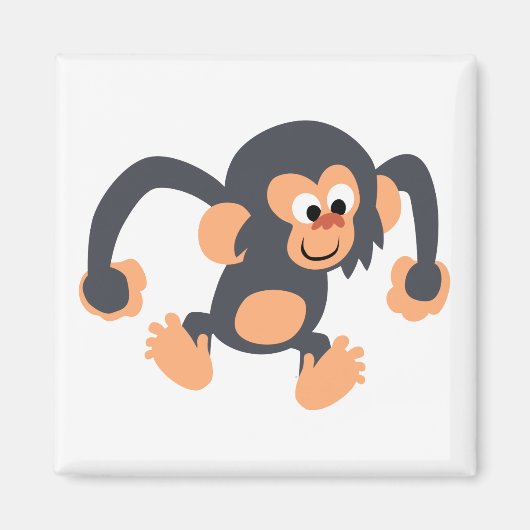 Cute Bouncy Cartoon Chimpanzee Magnet (Voorkant)