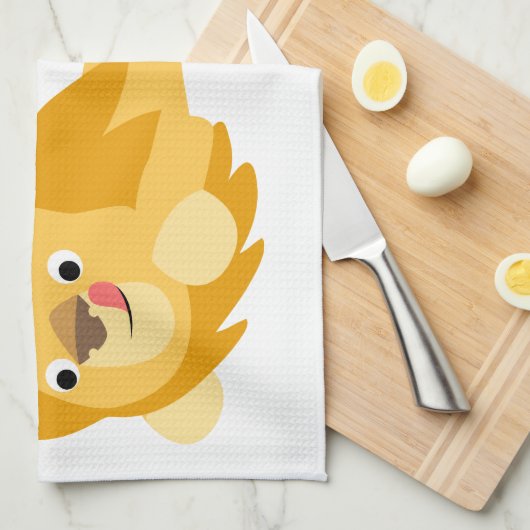 Cute Bouncy Cartoon Lion Kitchen Towel Theedoek (Quarter Fold)