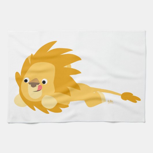 Cute Bouncy Cartoon Lion Kitchen Towel Theedoek (Horizontaal)