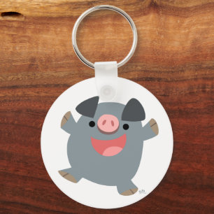 Cute Bouncy Cartoon Pig Sleutelhanger
