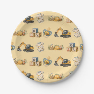 Cute Bouw Baby Shower Papieren Bordje