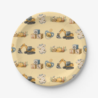 Cute Bouw Baby Shower Papieren Bordje