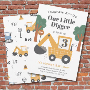 Cute Bouw Dump Truck Derde Verjaardagsfeestje  Kaart